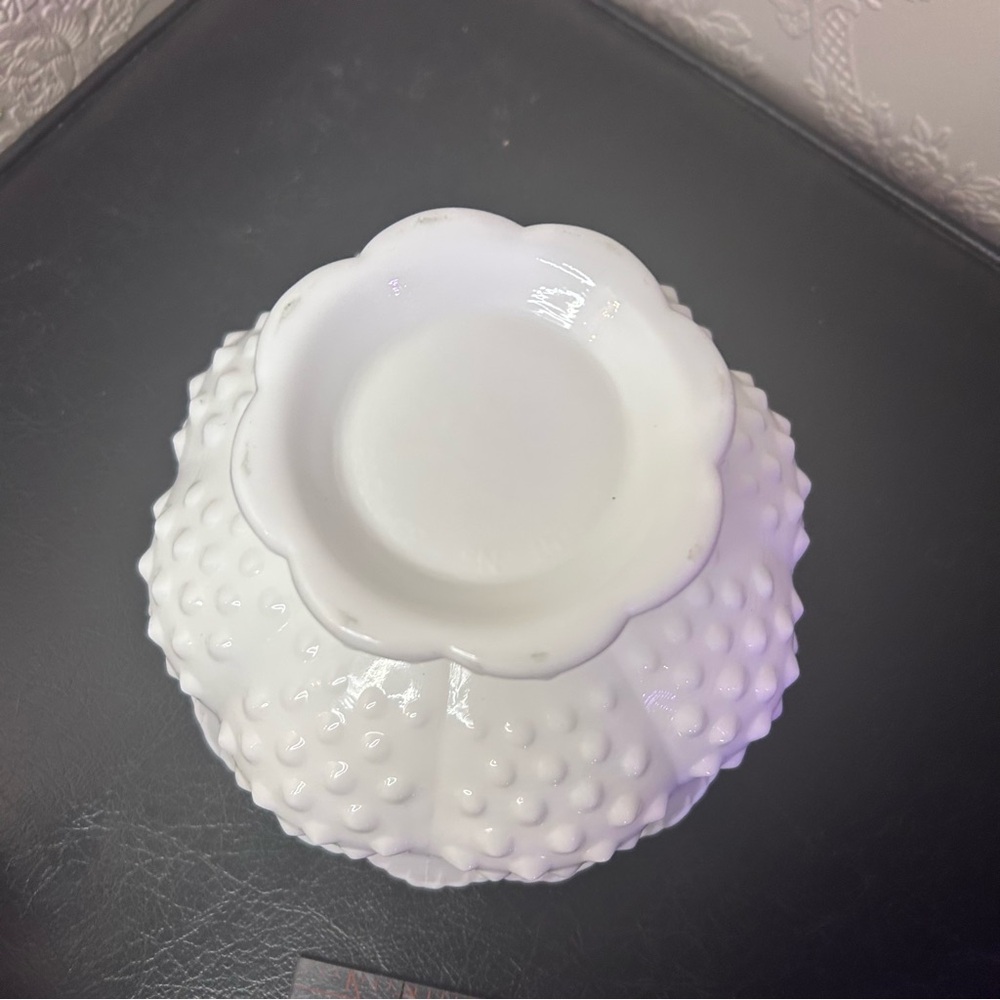 Vintage Fenton Footed HOBNAIL WHITE MILK GLASS 6 Candle Holder Bowl Centerpiece - Picture 5 of 8